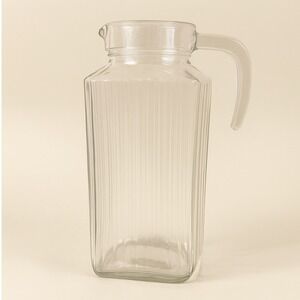 Vintage Luminarc Clear Glass Water Pitcher Juice Tea Jug Ribbed 2 Qt No Lid